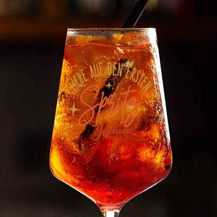 SEO. Leonardo Weinglas mit UV - Druck - "Liebe auf den ersten Spritz" mit Name - Puccini Linkreich