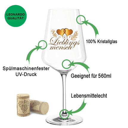 SEO. Leonardo Weinglas mit UV - Druck "Lieblingsmensch" - Puccini UV Linkreich