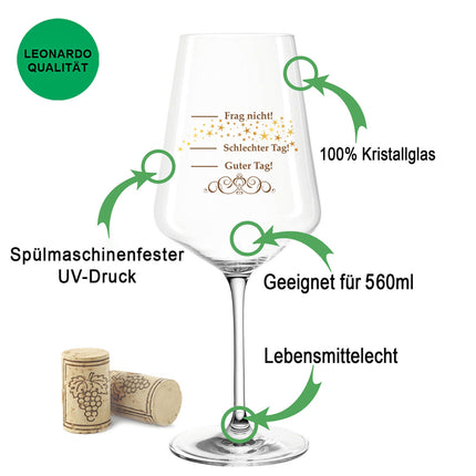 SEO. Leonardo Weinglas mit UV - Druck Schlechter Tag, Guter Tag - Puccini UV Linkreich