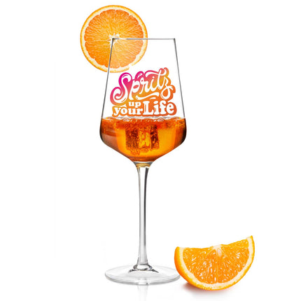 SEO. Leonardo Weinglas mit UV - Druck - "Spritz up your Life" - Puccini Linkreich