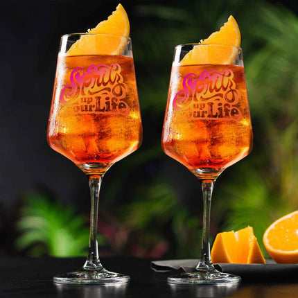 SEO. Leonardo Weinglas mit UV - Druck - "Spritz up your Life" - Puccini Linkreich