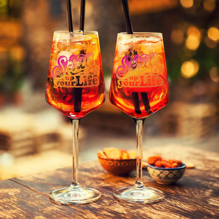SEO. Leonardo Weinglas mit UV - Druck - "Spritz up your Life" - Puccini Linkreich