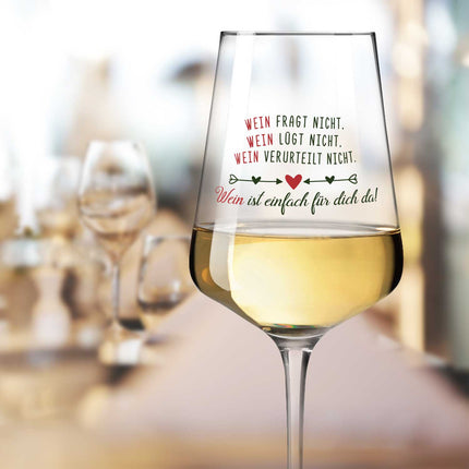 SEO. Leonardo Weinglas mit UV - Druck "Wein ist einfach für Dich da" - Puccini Linkreich