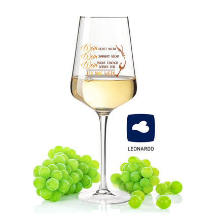 SEO. Leonardo Weinglas mit UV - Druck "Wein redet nicht, Wein jammert nicht" - Puccini UV Linkreich