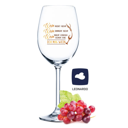SEO. Leonardo Weinglas mit UV - Druck "Wein redet nicht, Wein jammert nicht" - Daily UV Linkreich