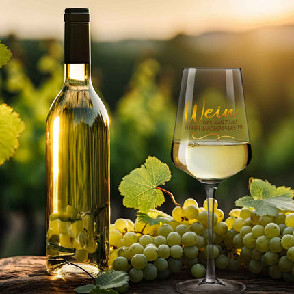 SEO. Leonardo Weinglas mit UV - Druck "Wein, weil man zu alt ist für Bärchenpflaster" - Puccini Linkreich