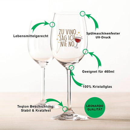 SEO. Leonardo Weinglas mit UV - Druck Zu Vino sag ich nie no - Daily UV Linkreich