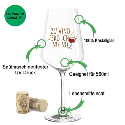 SEO. Leonardo Weinglas mit UV - Druck Zu Vino sag ich nie no - Puccini UV Linkreich
