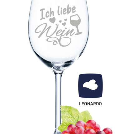SEO. Leonardo Weinglas mit Wunschname Gravur inkl. bedruckter "Ich Liebe Wein" Holzkiste - Linkreich