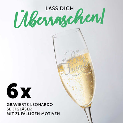 SEO. Leonardo Weinglas Mystery Box - 6 zufällig gravierte Gläser - Sektglas Linkreich