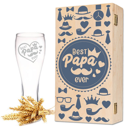 SEO. Leonardo Weizenglas "Best Papa ever" - kleine Kiste UV Linkreich