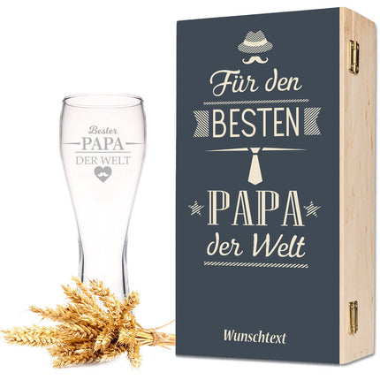 SEO. Leonardo Weizenglas Bester Papa der Welt inkl. bedruckter Holzkiste - Linkreich