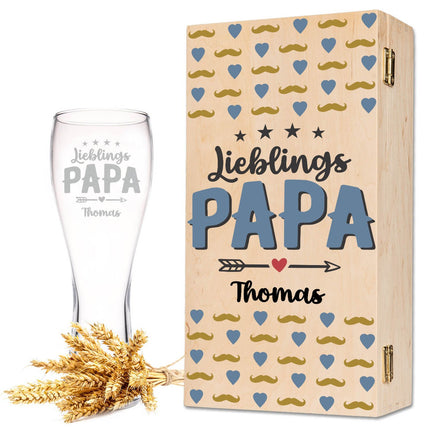 SEO. Leonardo Weizenglas "Lieblings Papa" mit Namen - kleine Kiste UV Linkreich