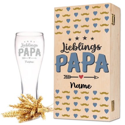 SEO. Leonardo Weizenglas "Lieblings Papa" mit Namen - kleine Kiste UV Linkreich