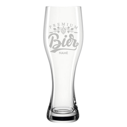 SEO. Leonardo Weizenglas "Premium Bier" mit Namen - kleine Kiste UV Linkreich