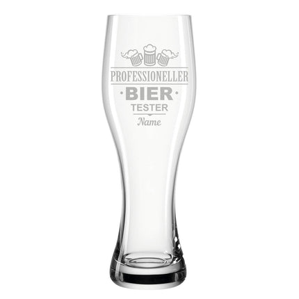 SEO. Leonardo Weizenglas "Professioneller Biertester" mit Namen - kleine Kiste UV Linkreich