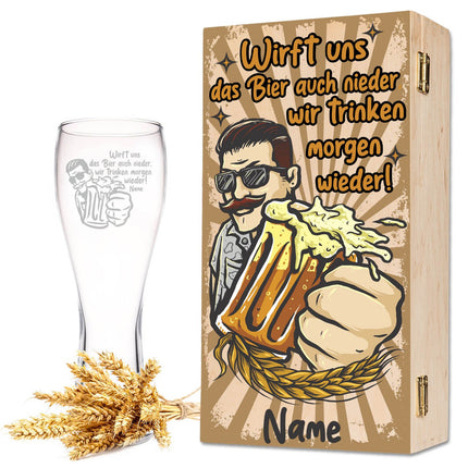 SEO. Leonardo Weizenglas "Wirft uns das Bier auch nieder" mit Namen - kleine Kiste UV Linkreich