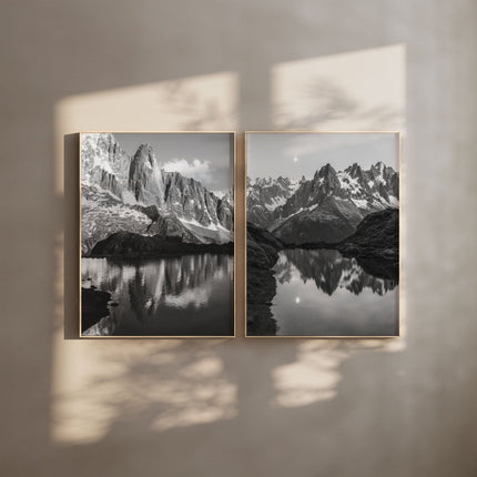 Les Drus & Lac de la Flégère Black and White Mountain Wall Art – Nature Photography Prints