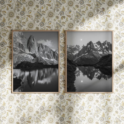 Les Drus & Lac de la Flégère Black and White Mountain Wall Art – Nature Photography Prints