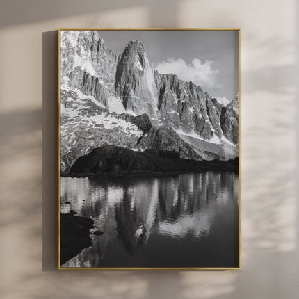 Les Drus Mountain Reflection | Black and White Chamonix Art Print