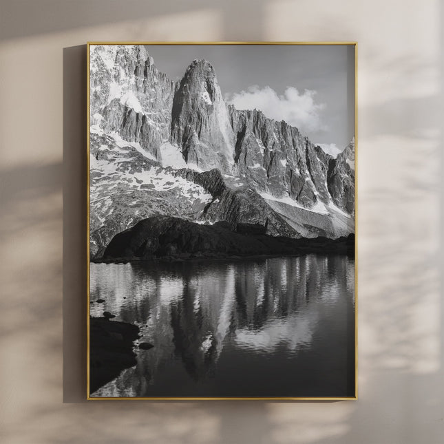 Les Drus Mountain Reflection | Black and White Chamonix Art Print