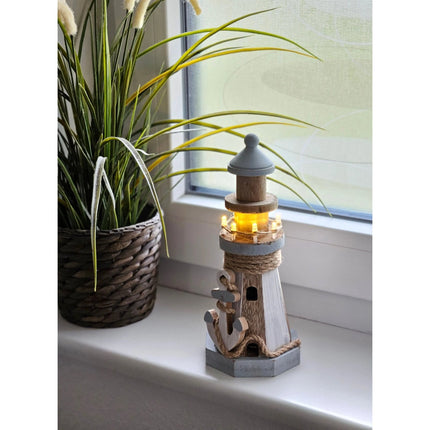 Leuchtturm beleuchtet Holz LED Deko Dekoration Maritim Anker Strand Meer H 24 cm (Leuchtturm) kaufen bei Linkreich – Jetzt entdecken!