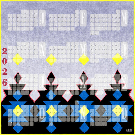 Wandkalender // Kilim Big Mountain blau grau