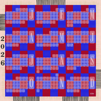 Wandkalender // Kilim Karo blau rot
