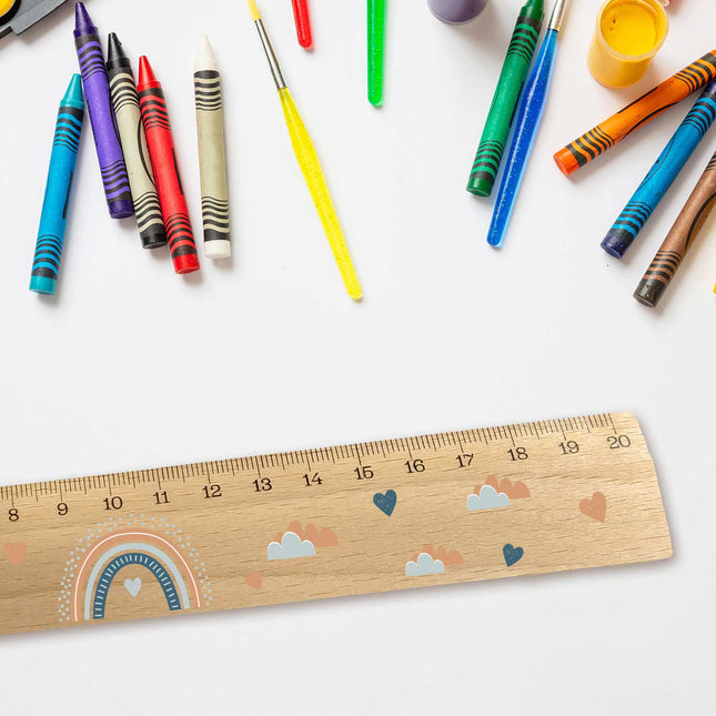 SEO. Lineal zur Einschulung im Regenbogen Design für Kinder aus Holz - Blau Linkreich