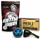 Fitness-Set: Battle Whey Milchreis-Zimt, Omega 3 Plus 120 Kapseln, W1NNAS Apple Mint und schwarzer Pulver-Trichter