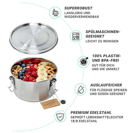 Tiffin Lunchbox aus Edelstahl – Auslaufsicher & Plastikfrei (1200 ml)