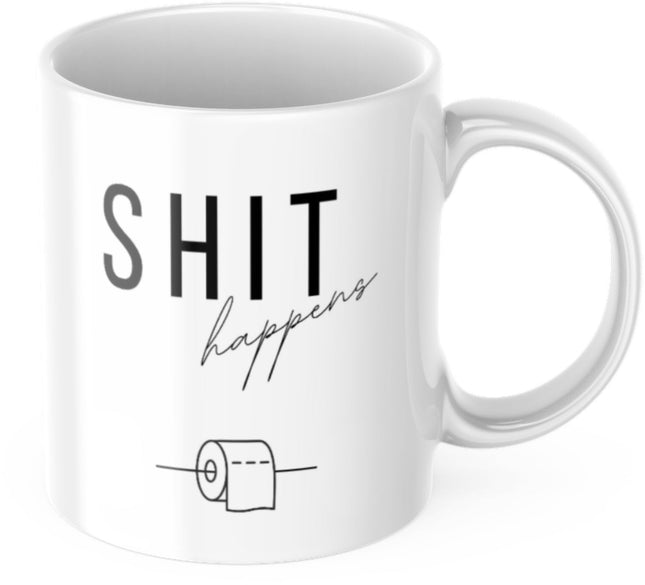 SEO. Lustige Kaffeetasse "Shit happens" Frühstück Morgen Arbeit Tasse Büro Geschenk - Linkreich