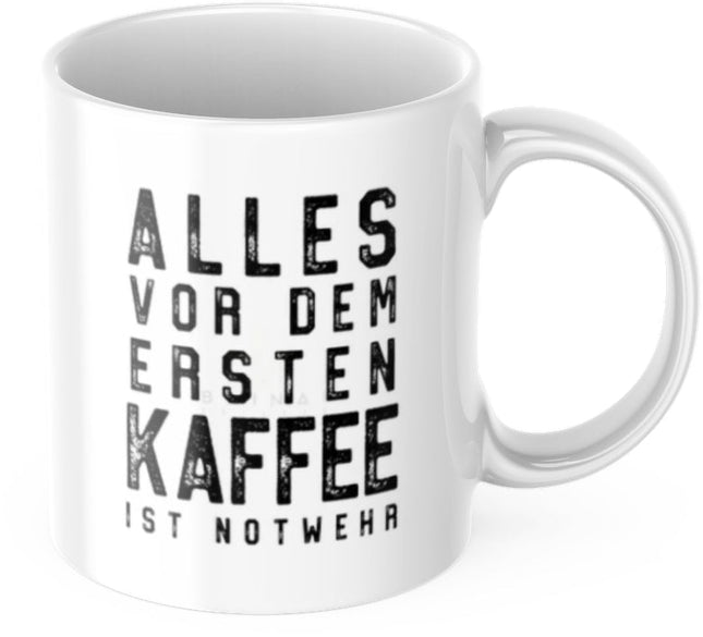 SEO. Lustige Tasse "Alles vor dem ersten Kaffee ist Notwehr" Frühstück Morgen Arbeit Kaffee Büro Geschenk - Linkreich