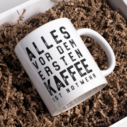 SEO. Lustige Tasse "Alles vor dem ersten Kaffee ist Notwehr" Frühstück Morgen Arbeit Kaffee Büro Geschenk - Linkreich