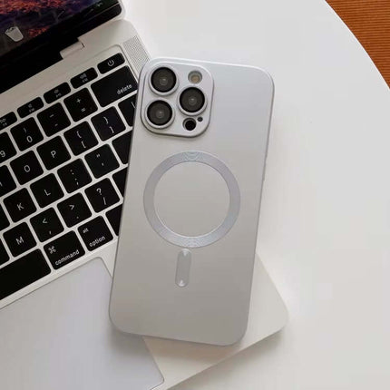 Magnetische Handyhülle iPhone 13–16 Pro Max – Metallic Silber mit Ringhalter (Magnetische Handyhülle)
