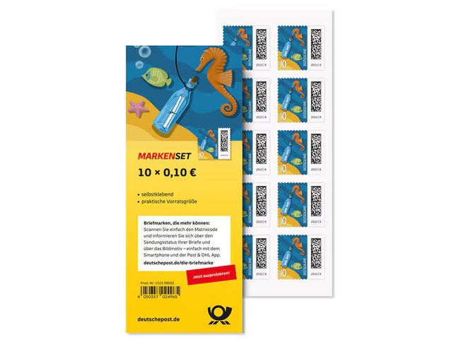 Markenset Flaschenpost, Briefmarke zu 0,10 €, 10er-Set