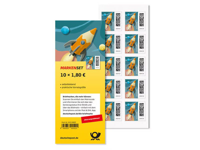 Markenset Raketenpost, Briefmarke zu 1,80 €, 10er-Set