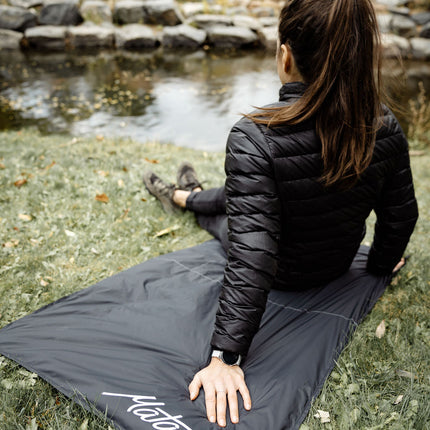 Ultraleichte und wasserabweisende Outdoor-Decke mit Befestigungshaken (160 x 110 cm) von Matador Pocket Blanket 4.0 (black)