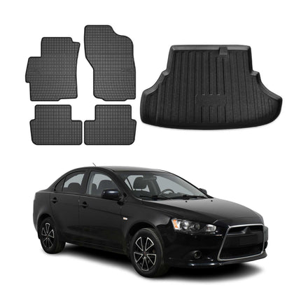Fußmatten & Kofferraumwanne Set für Mitsubishi Lancer Limo 2008-2017 Gummi 5x