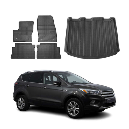 Fußmatten & Kofferraumwanne Set für Ford Kuga II 2012-2019 Gummi TPE Schwarz