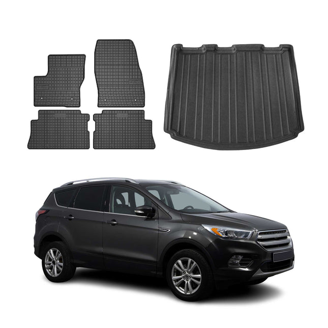 Fußmatten & Kofferraumwanne Set für Ford Kuga II 2012-2019 Gummi TPE Schwarz