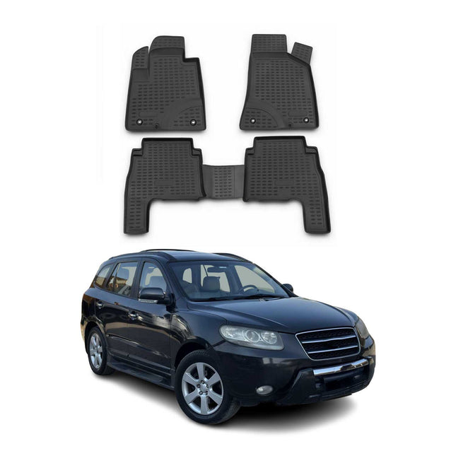 OMAC Gummimatten Fußmatten für Hyundai Santa Fe II 2006-2010 Pre-FL TPE Schwarz