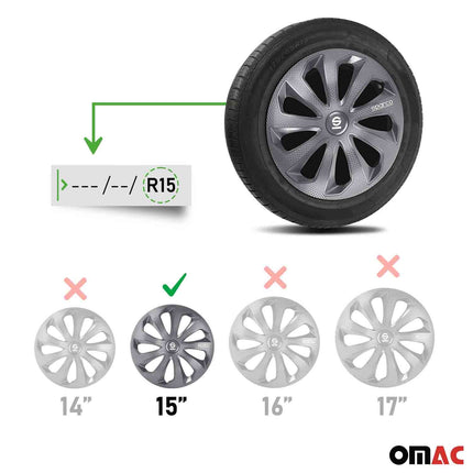 Radkappen Radzierblenden Sparco Sicilia 15" Zoll Auto Abdeckung Grau Carbon 4x