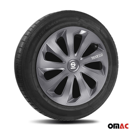 Radkappen Radzierblenden Sparco Sicilia 14" Zoll Abdeckung Set Grau Carbon 4x