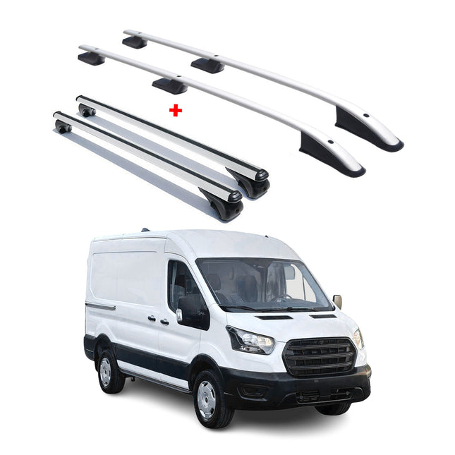 Dachreling + Dachträger für Ford Transit 2015-2026 Kurzer Aluminium Silber 4x