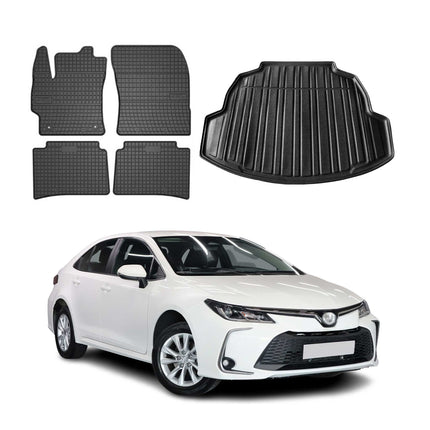 Fußmatten & Kofferraumwanne Set für Toyota Corolla Stufenheck 2019-2026 Gummi 5x