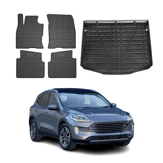 Fußmatten & Kofferraumwanne Set für Ford Kuga mk3 2019-2025 Gummi TPE Schwarz 5x