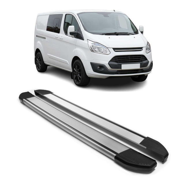 Trittbretter Seitenschweller für Ford Transit Custom 2013-2023 L2 Alu Grau 2 tlg