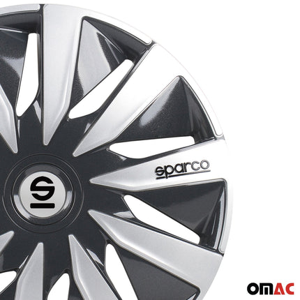 Radkappen Radzierblenden Sparco Lazio 15" Zoll Auto Abdeckung Set Grau Silber 4x