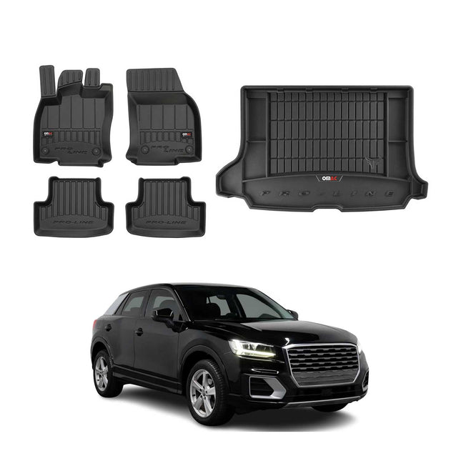 OMAC Fußmatten & Kofferraumwanne Set für Audi Q2 2016-2020 Gummi TPE Schwarz 5x